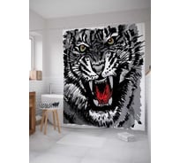 Штора (занавеска) для ванной JoyArty "Тигровая агрессия" из сатена, 180х200 см с крючками, sc_16485