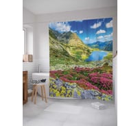 Штора (занавеска) для ванной JoyArty "Горные цветы" из сатена, 180х200 см с крючками, sc_19307