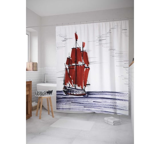 Штора (занавеска) для ванной JoyArty "Быстрый корабль" из сатена, 180х200 см с крючками, sc_18177 1