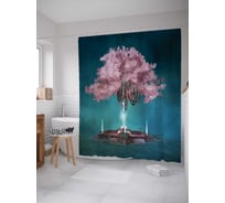 Штора (занавеска) для ванной JoyArty "Дерево путешествий" из сатена, 180х200 см с крючками, sc_18192