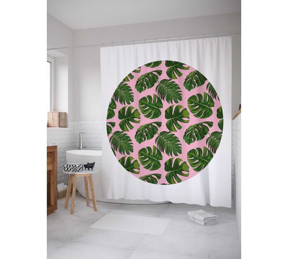 Штора (занавеска) для ванной JoyArty "Листья папортника" из сатена, 180х200 см с крючками, sc_141835 1