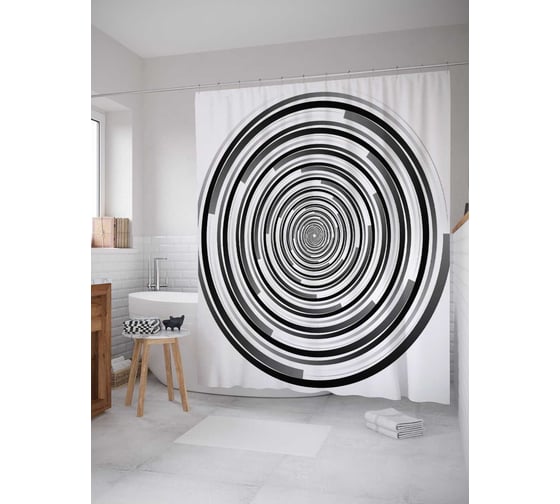 Штора (занавеска) для ванной JoyArty "Обман зрения" из сатена, 180х200 см с крючками, sc_16999 1