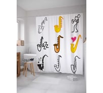 Штора (занавеска) для ванной JoyArty "Любовь к джазу" из сатена, 180х200 см с крючками, sc_14216