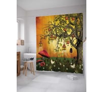 Штора (занавеска) для ванной JoyArty "Лесной сад с фонарями" из сатена, 180х200 см с крючками, sc_14943