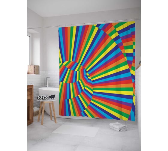Штора (занавеска) для ванной JoyArty "Радужная иллюзия" из сатена, 180х200 см с крючками, sc_16992 1