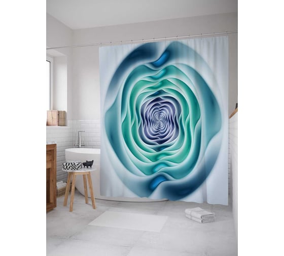 Штора (занавеска) для ванной JoyArty "Бесконечные волны" из сатена, 180х200 см с крючками, sc_16987 1