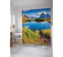 Штора (занавеска) для ванной JoyArty "Широкие горы вокруг озера" из сатена, 180х200 см с крючками, sc_15203