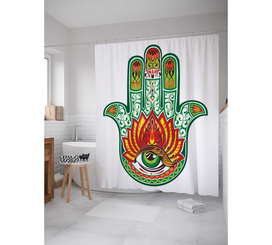 Штора (занавеска) для ванной JoyArty "Пламенная хамса" из сатена, 180х200 см с крючками, sc_19282 1