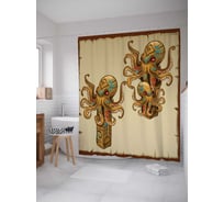 Штора (занавеска) для ванной JoyArty "Демонические осьминоги" из сатена, 180х200 см с крючками, sc_15079