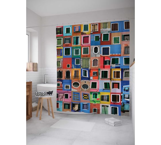 Штора (занавеска) для ванной JoyArty "Оконный взгляд" из сатена, 180х200 см с крючками, sc_2569 1