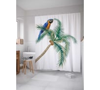 Штора (занавеска) для ванной JoyArty "Попугай на пальме" из сатена, 180х200 см с крючками, sc_14981