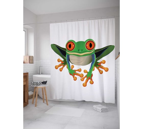 Штора (занавеска) для ванной JoyArty "Опасная лягушка" из сатена, 180х200 см с крючками, sc_15239 1