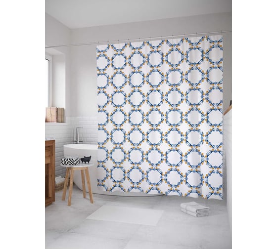 Штора (занавеска) для ванной JoyArty "Красочная клетка" из сатена, 180х200 см с крючками, sc_19998 1