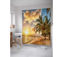 Штора (занавеска) для ванной JoyArty "Мечтательные тропики" из сатена, 180х200 см с крючками, sc_19326