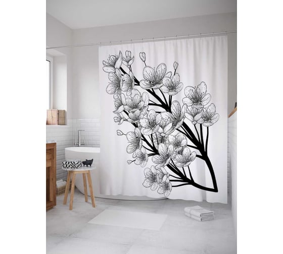 Штора (занавеска) для ванной JoyArty "Ветка таинства" из сатена, 180х200 см с крючками, sc_18111 1