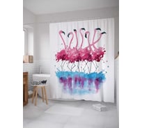 Штора (занавеска) для ванной JoyArty "Фламинго акварелью" из сатена, 180х200 см с крючками, sc_25199