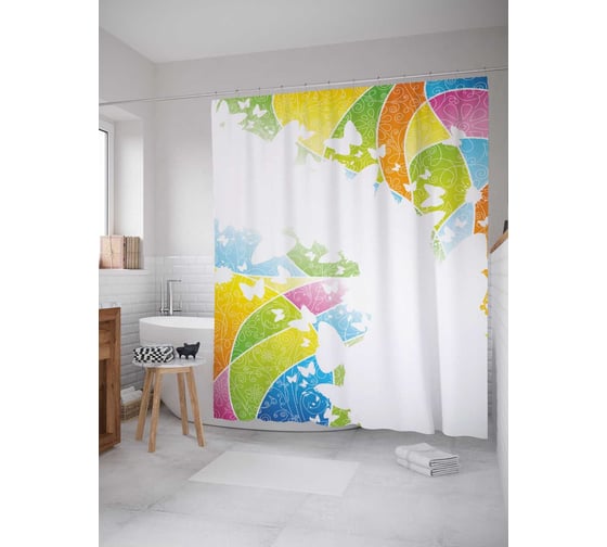Штора (занавеска) для ванной JoyArty "Радужное явление" из сатена, 180х200 см с крючками, sc_16975 1