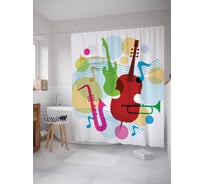 Штора (занавеска) для ванной JoyArty "Сыграем джаз" из сатена, 180х200 см с крючками, sc_14231