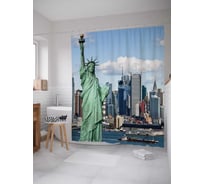 Штора (занавеска) для ванной JoyArty "За статуей Свободы" из сатена, 180х200 см с крючками, sc_2521