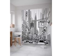 Штора (занавеска) для ванной JoyArty "Город в серости" из сатена, 180х200 см с крючками, sc_2535