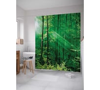 Штора (занавеска) для ванной JoyArty "Лесные лучи" из сатена, 180х200 см с крючками, sc_15214