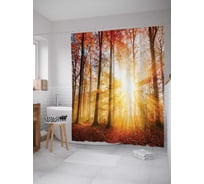 Штора (занавеска) для ванной JoyArty "Лесное солнце" из сатена, 180х200 см с крючками, sc_19309
