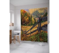 Штора (занавеска) для ванной JoyArty "Заборчик на холмах" из сатена, 180х200 см с крючками, sc_19299