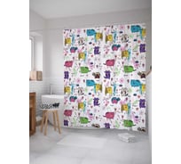 Штора (занавеска) для ванной JoyArty "Коты веселятся" из сатена, 180х200 см с крючками, sc_25653