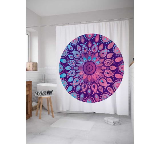 Штора (занавеска) для ванной JoyArty "Фиолетовая мандала" из сатена, 180х200 см с крючками, sc_141838 1