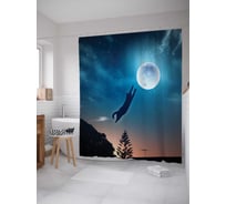 Штора (занавеска) для ванной JoyArty "Кот прыгает на луну" из сатена, 180х200 см с крючками, sc_25245