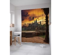 Штора (занавеска) для ванной JoyArty "Ангкор Камбоджа" из сатена, 180х200 см с крючками, sc_14114