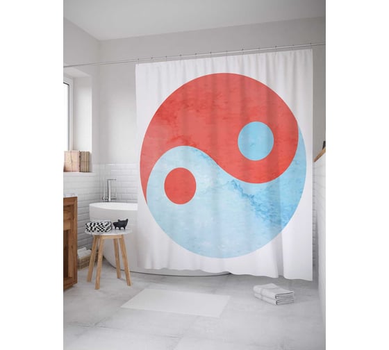 Штора (занавеска) для ванной JoyArty "Знак баланса" из сатена, 180х200 см с крючками, sc_19231 1