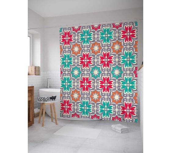 Штора (занавеска) для ванной JoyArty "Цветы мечтателя" из сатена, 180х200 см с крючками, sc_17014 1