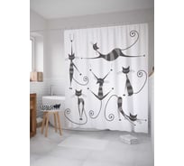 Штора (занавеска) для ванной JoyArty "Полосатые коты" из сатена, 180х200 см с крючками, sc_25249