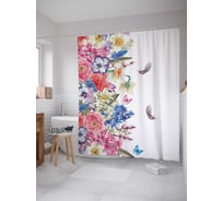 Штора (занавеска) для ванной JoyArty "Весенние цветы" из сатена, 180х200 см с крючками, sc_25363