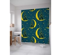 Штора (занавеска) для ванной JoyArty "Влюбленные коты на луне" из сатена, 180х200 см sc_378778