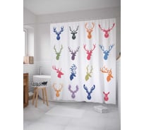 Штора (занавеска) для ванной JoyArty "Цветные олени" из сатена, 180х200 см с крючками, sc_12784