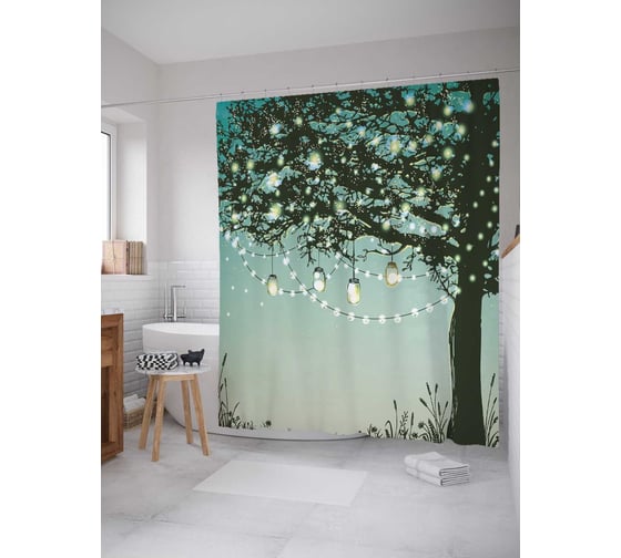 Штора (занавеска) для ванной JoyArty "Украшения на дереве" из сатена, 180х200 см с крючками, sc_18202 1