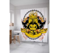 Штора (занавеска) для ванной JoyArty "Золотой самурай" из сатена, 180х200 см с крючками, sc_18293