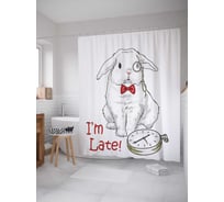 Штора (занавеска) для ванной JoyArty "Кролик опоздал" из сатена, 180х200 см с крючками, sc_14071