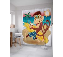 Штора (занавеска) для ванной JoyArty "Отпуск обезьяны" из сатена, 180х200 см с крючками, sc_18152