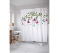 Штора (занавеска) для ванной JoyArty "Цветочные колокольчики" из сатена, 180х200 см с крючками, sc_17039