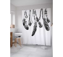 Штора (занавеска) для ванной JoyArty "Тоскующие перья" из сатена, 180х200 см с крючками, sc_17051