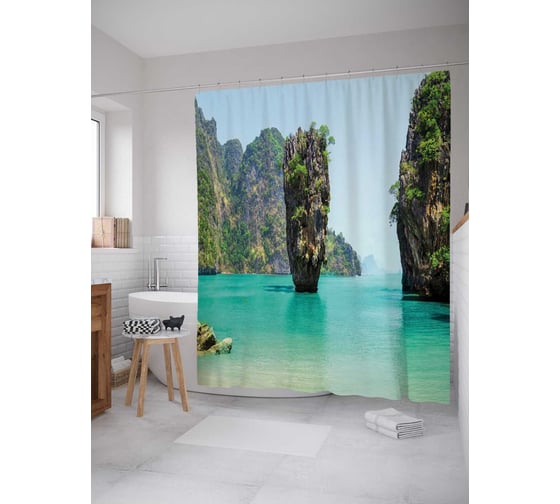 Штора (занавеска) для ванной JoyArty "Морские булыжники" из сатена, 180х200 см с крючками, sc_15511 1