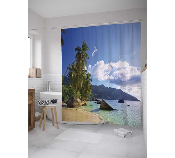 Штора (занавеска) для ванной JoyArty "Доброе утро" из сатена, 180х200 см с крючками, sc_10349 1