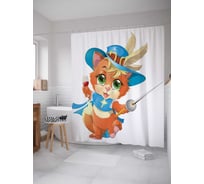 Штора (занавеска) для ванной JoyArty "Кот мушкетер" из сатена, 180х200 см с крючками, sc_15564