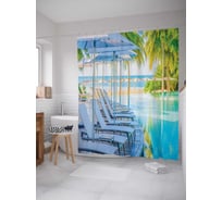 Штора (занавеска) для ванной JoyArty "Отдых в Мелати Бич" из сатена, 180х200 см с крючками, sc_12809
