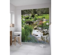 Штора (занавеска) для ванной JoyArty "Ручей в летнем парке" из сатена, 180х200 см с крючками, sc_10328