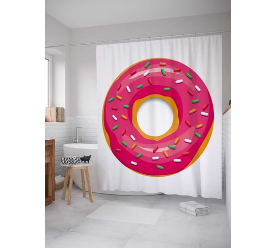 Штора (занавеска) для ванной JoyArty "Розовый пончик" из сатена, 180х200 см с крючками, sc_141831