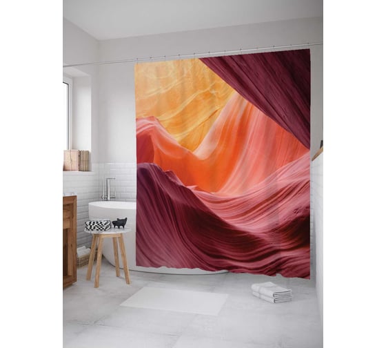 Штора (занавеска) для ванной JoyArty "Волнистый мираж" из сатена, 180х200 см с крючками, sc_19327 1